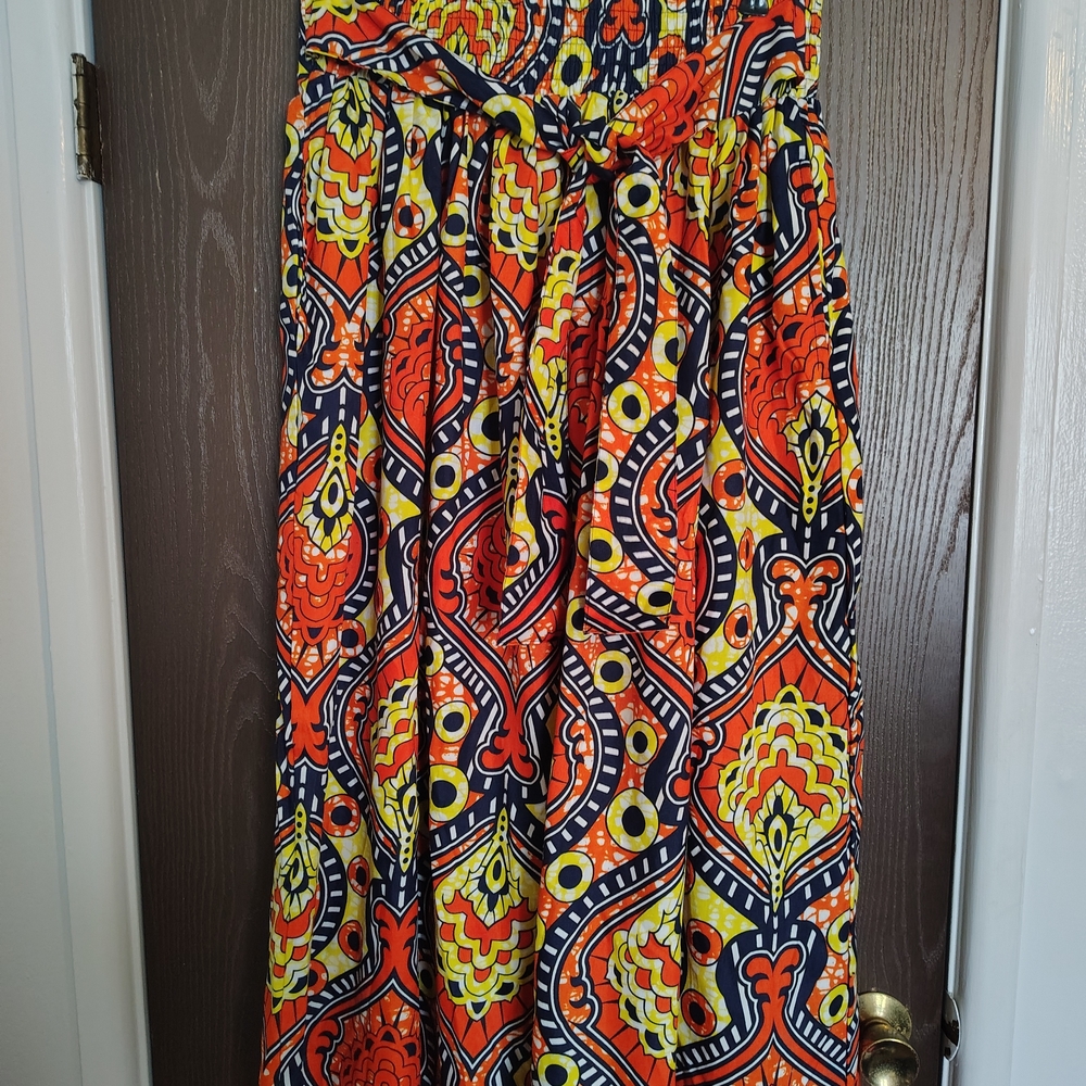 Vibrant Orange and Blue Maxi Skirt